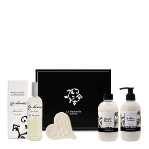 SÁNDALO Y GARDENIAS EDC 100ML & JABÓN CORAZÓN & SALES DE BAÑO & CREMA PARA MANOS SET