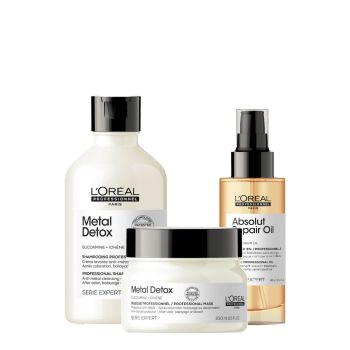 COMBO SERIE EXPERT METAL DETOX SHAMPOO 300ML & M&Aacute;SCARA PROTECTORA 250ML & ABSOLUT REPAIR ACEITE MULTI-BENEFICIO 90ML 
