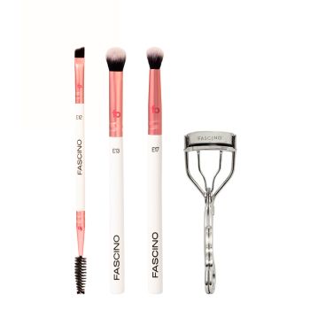 EYES ON POINT: 2 BROCHAS OJOS & BROCHA CEJAS & ARQUEADOR DE PESTAÑAS DE REGALO COMBO