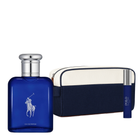 POLO BLUE EDP 75ML RECARGABLE + POUCH + TRAVEL SIZE DE REGALO 