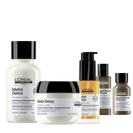 METAL DETOX SHAMPOO 100ML & MASK 75ML & OIL 30ML SET + 2 TALLAS DE REGALO